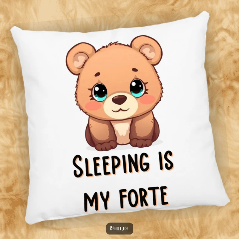Funny bear cub pillow with a curious cub and wide, simple eyes observing a tiny scale, offering comfort and charm.