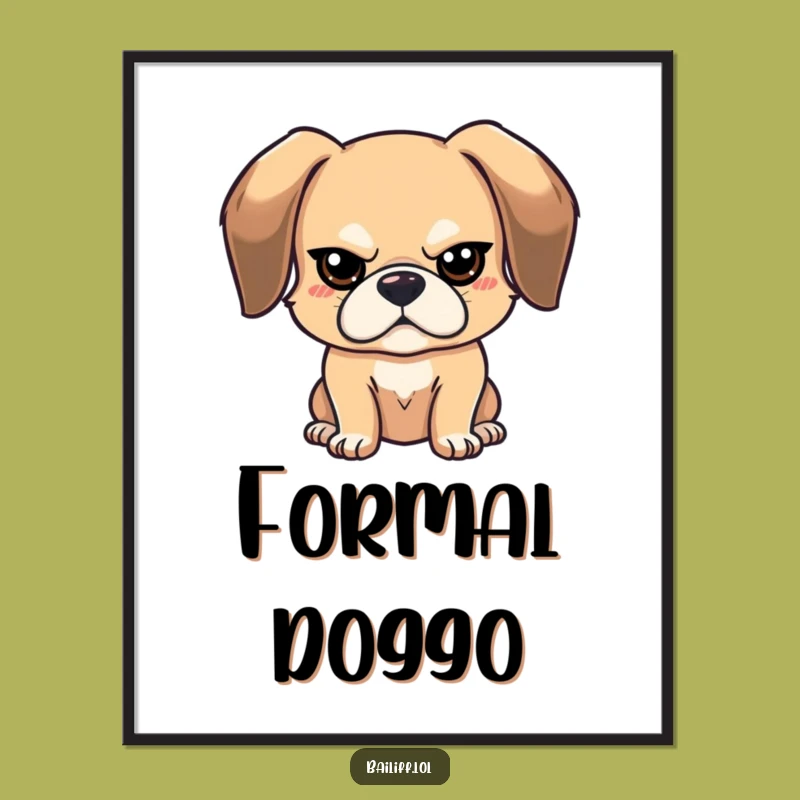 Funny Stern Dog Digital Print: Floppy-Eared Pup Art, Instant Funny Gift for Wall Decor