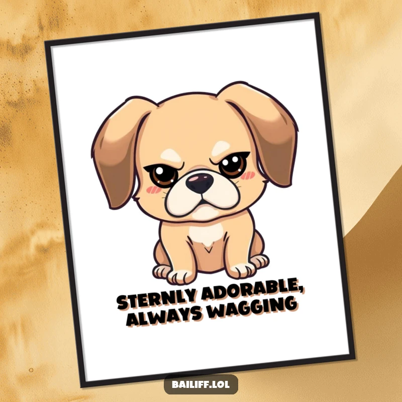 Funny Free Printable Wall Art: A bouncy dog with big floppy ears sports a tiny, stern expression, adding playful decor.