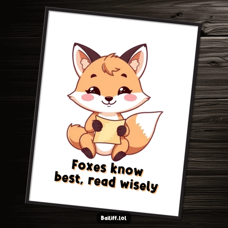 Funny Free Printable Wall Art: A playful fox with a resolute grin holds a small scroll, adding witty decor.