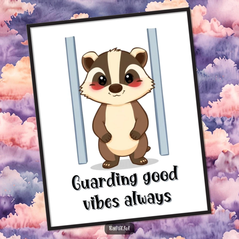 Funny Free Printable Wall Art: A cheerful badger with a stern but kind expression stands guard by a door.