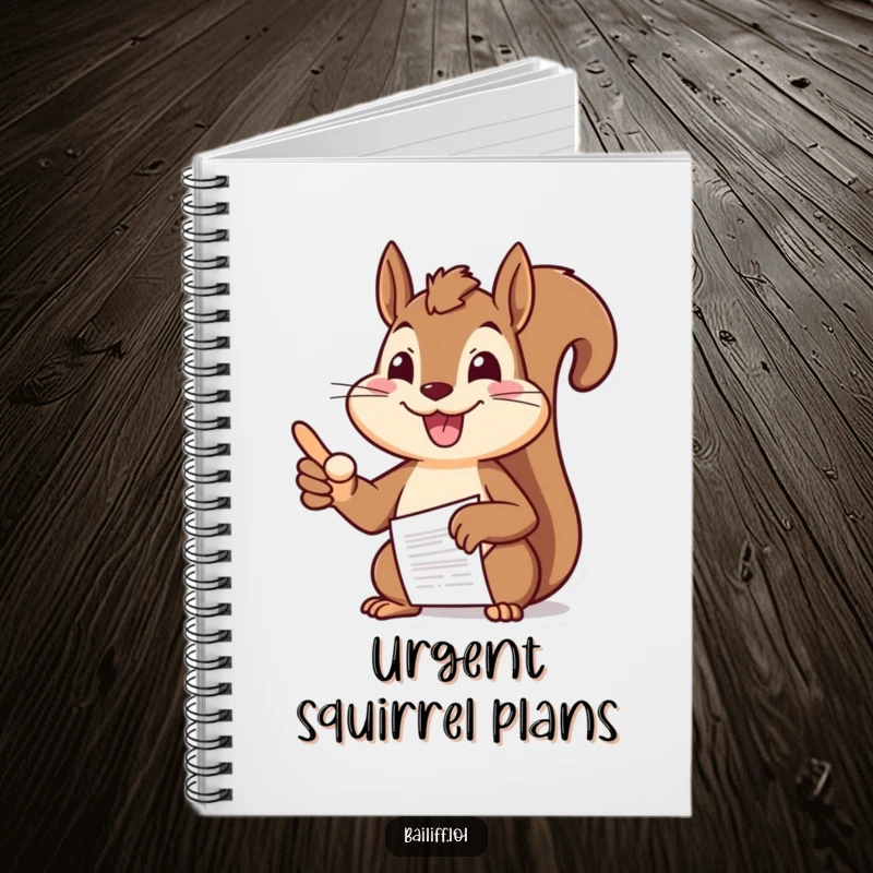 Funny squirrel notebook with a cheerful squirrel boss pointing authoritatively at a document, ideal for capturing important notes.