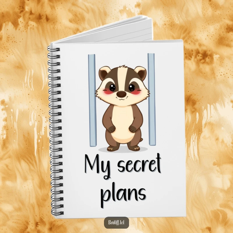 Funny notebook featuring a cheerful badger with a stern yet kind expression, standing guard by a door, perfect for jotting down loyal notes.